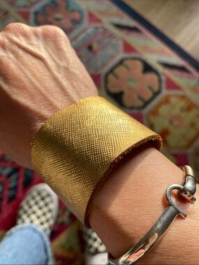 Gold Textured Wide Cuff Bracelet - Women's Fashion Bracelet